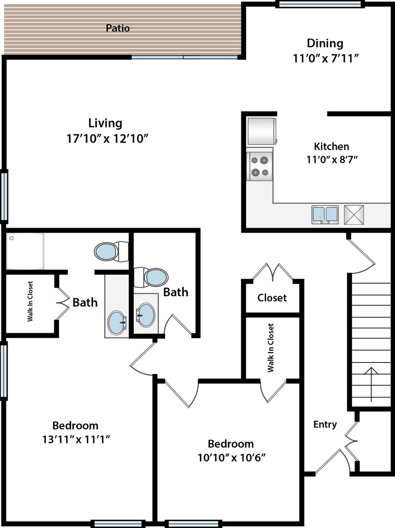 Two bedroom duplex floor plan